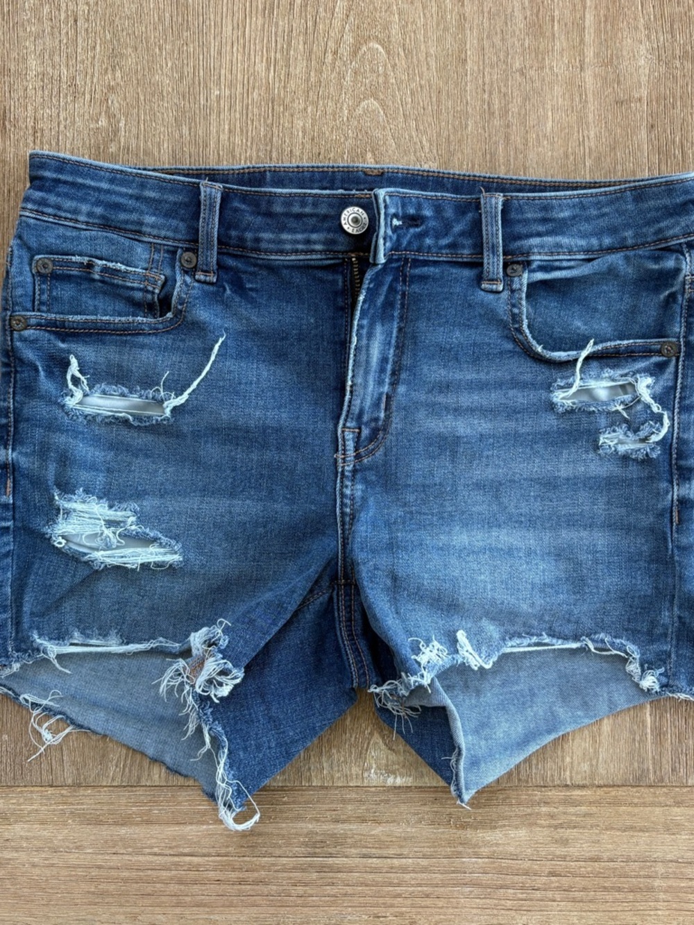 American Eagle Outfitters Distressed Medium Blue Denim Shorts